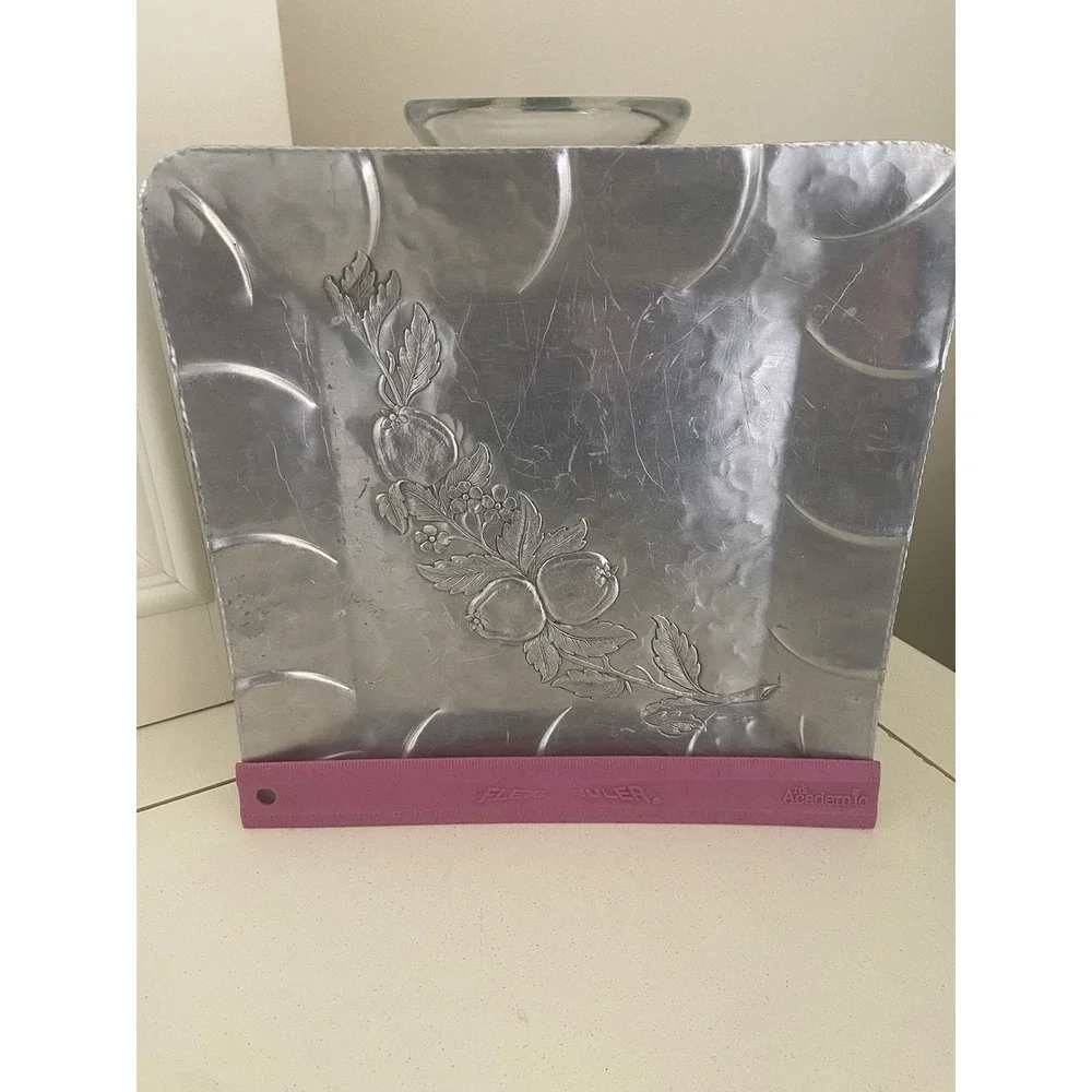 Vintage EVERLAST FORGED ALUMINUM Square Serving Tray Fruit & Floral Design 11.5